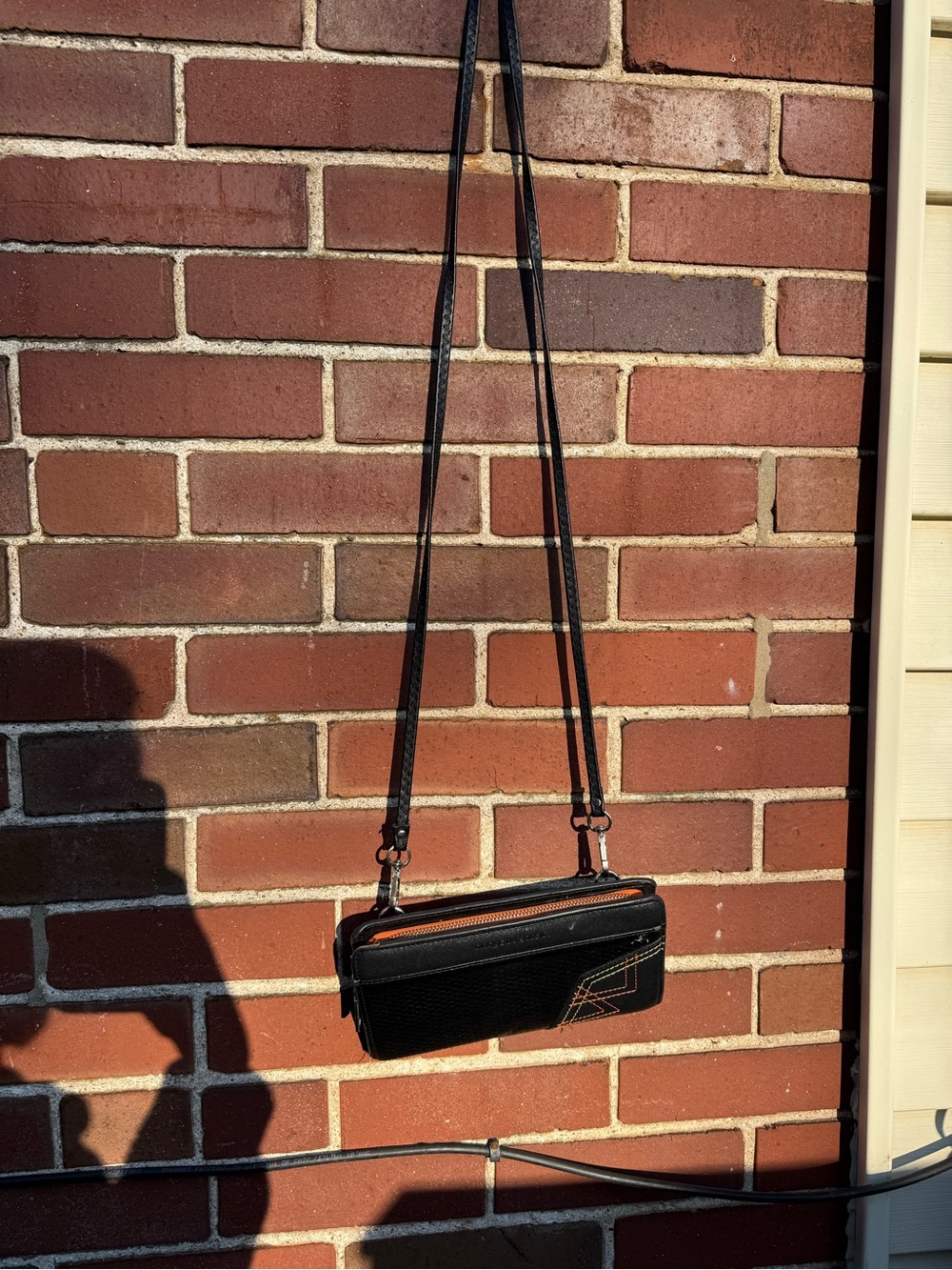 Black Crossbody Wallet with Orange Trim